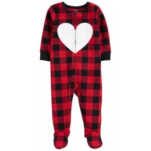 5/$30💥Microfleece Buffalo Check Sleeper 1-Piece Pajamas, Ivory Heart, Red Black